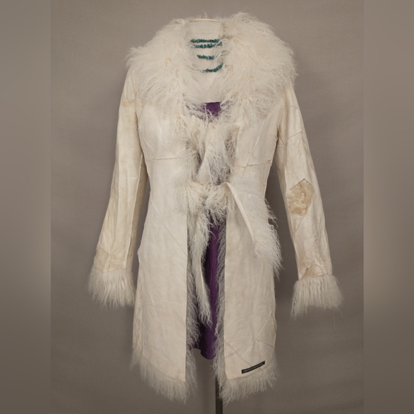 White Mongolian Curly Lamb Fur Coat Reversible to Patchwork Jacket Fun Sexy Real - Picture 3 of 16
